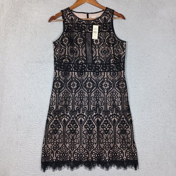 Ann Taylor Dresses & Skirts - Ann Taylor Loft Dress Women's 8 Petite Black Lace Sleeveless Eyelash Sheath NWT